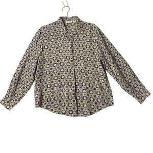 Riva Vintage Womens Silk Geometric Long Sleeve blouse Multicolor M
